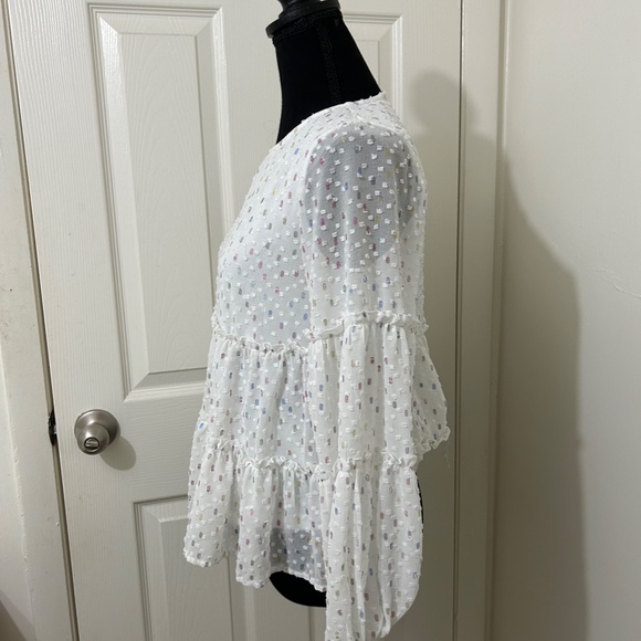 Altar'd State White Long Sleeve Confetti Tiered Babydoll Blouse Size Extra Small - Picture 2 of 8